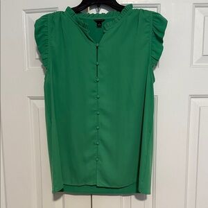 Ann Taylor Vibrant Green Blouse with Ruffled Sleeves